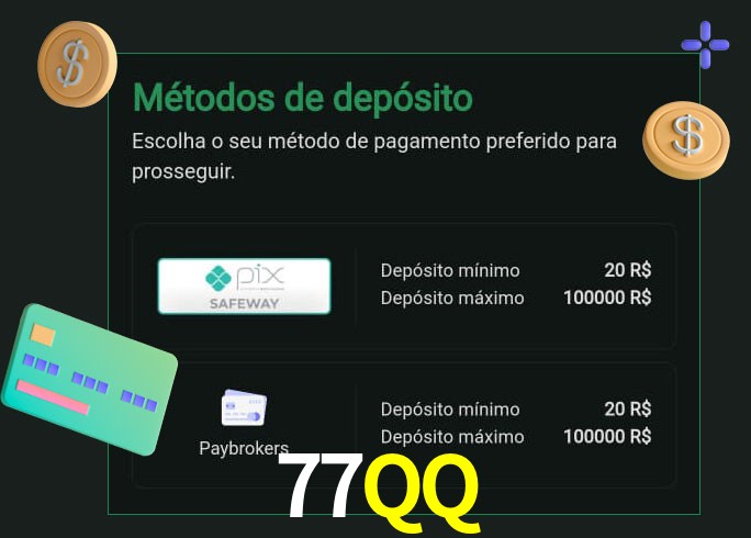 O cassino 77QQ oferece uma grande variedade de métodos de pagamento